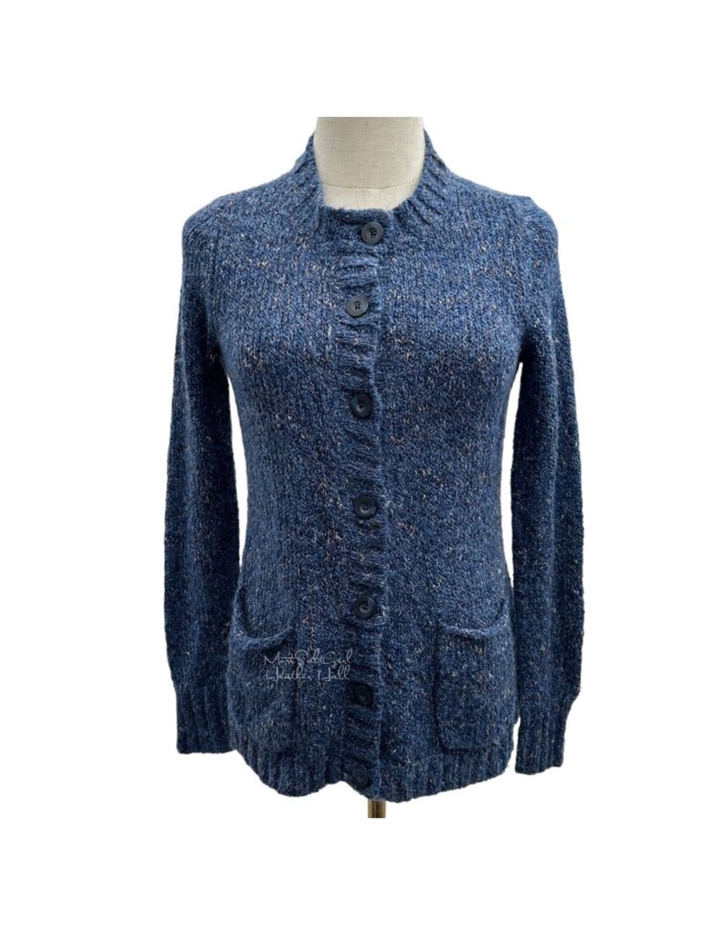 Charter Club Petite Marled Blue with Pink Undertones Button Cardigan Sweater Sma
